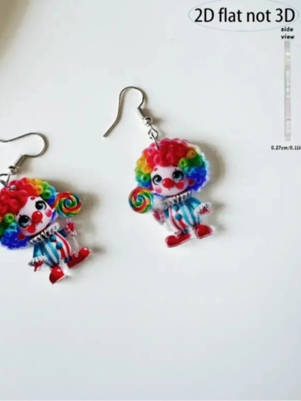 Rainbow Clown Dangle Earrings - Colorful Clown with Lollipop